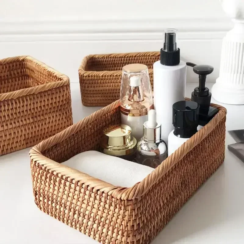 Boîte rectangulaire en rotin tissé – Cosmétiques & cuisine